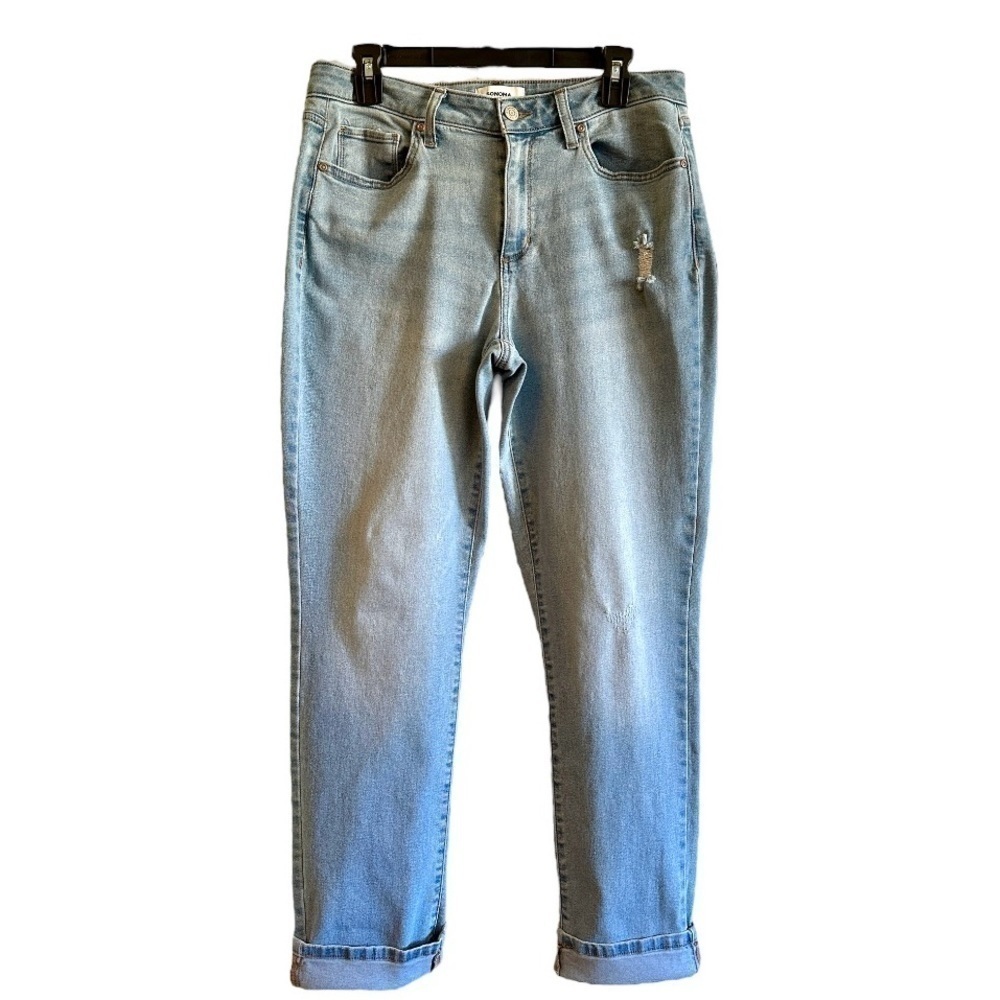 SONOMA, WOMENS, DISTRESSED, CURVY JEANS. HIGH WAIST, STRAIGHT LEG. SIZE 10